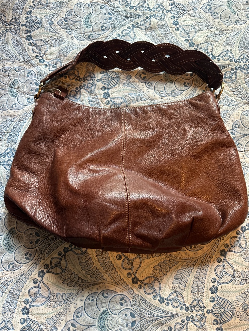 Liz Claiborne Brown Leather Shoulder Bag with Braided Strap
